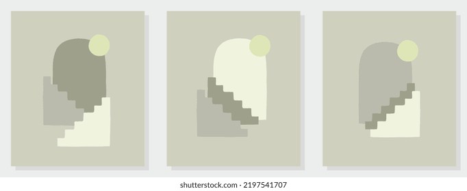 A set of architecture designs in cream, beige, green and yellow.