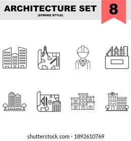 Conjunto de iconos de arquitectura en línea negra.