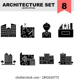 Set of Architecture Icon In Glyph Style.