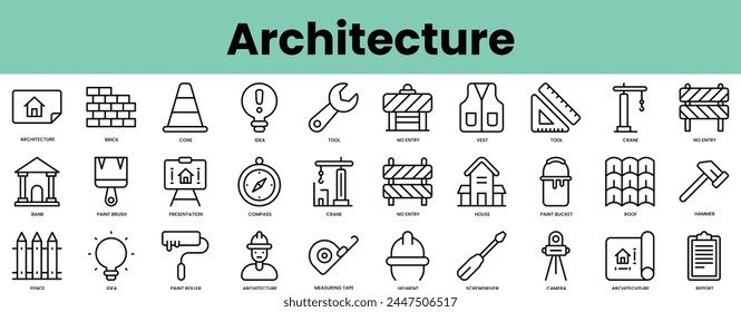 Set of architecture icons. Linear style icon bundle. Vector Illustration