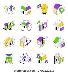 Conjunto de iconos isométricos de arquitectura