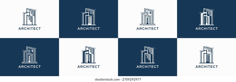 Satz von Architektur-Logo-Design. Gebäude, Bau, Immobilien, Entwickler, Bauunternehmer Icon Sammlung.