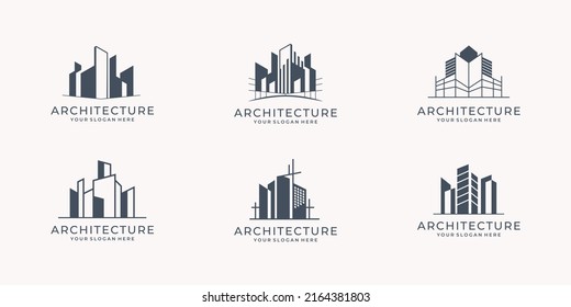 definir la inspiración del logotipo de arquitectura. colección de diseño del conjunto de arquitectos de construcción.