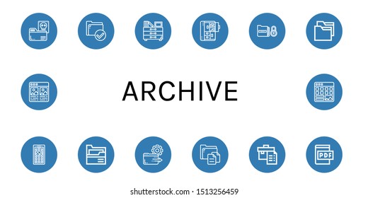 Set of archive icons such as Documents, Folder, Drawers, Cabinet, App drawer, File, Portfolio, Pdf file , archive