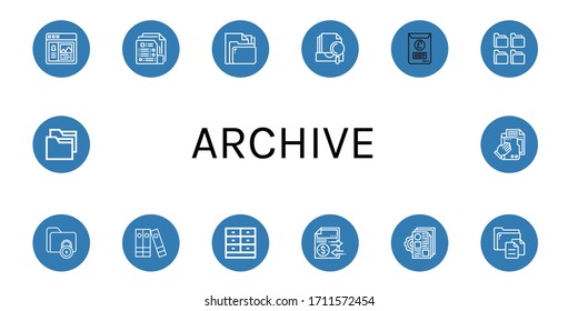 Set of archive icons. Such as Portfolio, Document, File, Archive, Folders, Folder, Files, Drawer, Documentation , archive icons