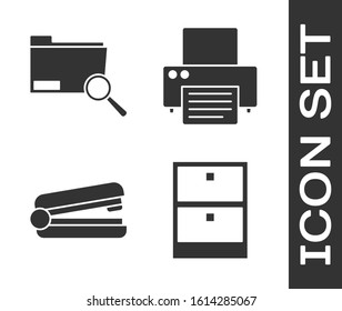 Set Archive papers drawer, Search concept with folder, Office stapler and Printer icon. Vector