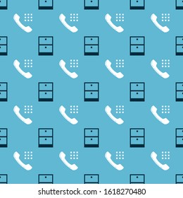 Set Archive papers drawer and Telephone handset on seamless pattern. Vector