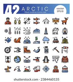 Set of Arctic icons. Filled outline style icon bundle. Vector Illustration