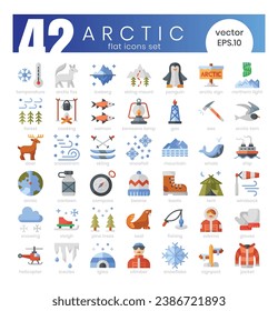 Set of Arctic icons. Flat style icon bundle. Vector Illustration