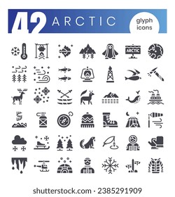 Set of Arctic icons. Glyph style icon bundle. Vector Illustration