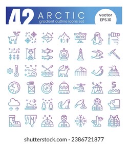 Set of Arctic icons. Gradient outline style icon bundle. Vector Illustration