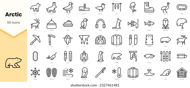 Set of arctic Icons. Simple line art style icons pack. Vector illustration