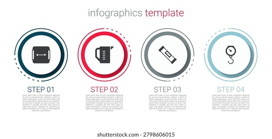Set Area measurement, Measuring cup, Construction bubble level and Hand scale spring mechanical. Business infographic template. Vector