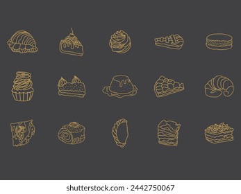 set of argentina dessert sweet food outline icon doodle .latin america food isolated on background