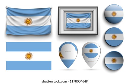 set of argentina flags collection isolated on white