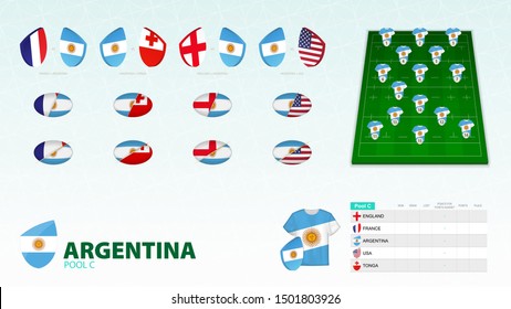 Set for Argentina rugby team. Rugby vector collection.