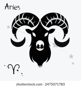 Set of Aries tattoo black theme in minimal style.