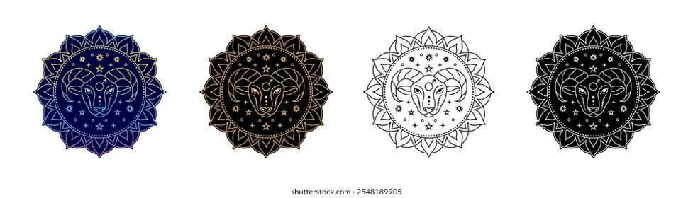 Conjunto de signos do zodíaco de Aries em variação de design diferente.