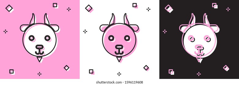 Set Aries zodiac sign icon isolated on pink and white, black background. Astrological horoscope collection.  Vector Illustration