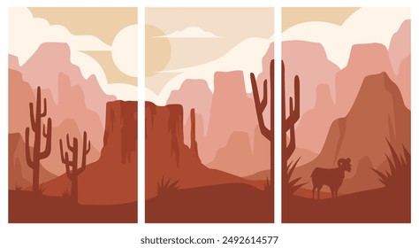 set of arizona desert red rock poster vector illustration design, picture of desert landscape vector bundle design