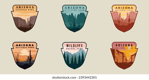 set of arizona emblem logo vector illustration template icon graphic design. bundle collection of various wildlife or nature landmark sign or symbol for business travel or adventure concept with badge