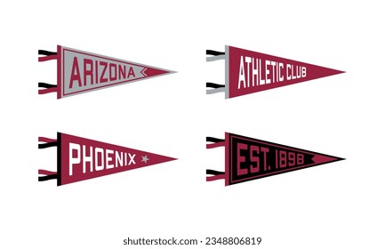 Set of Arizona football team pennants. Vintage hand drawn wanderlust style. Isolated on white background. Good for t shirt, mug, other identity. Vector illustration.
