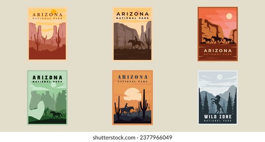 set of arizona or wildlife poster vector vintage minimalist illustration template graphic design. bundle collection of various landmark or destination vacation banner and decoration travel business