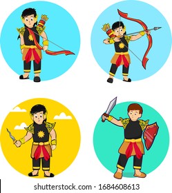 set arjuna character conceptual design ilustration vector
