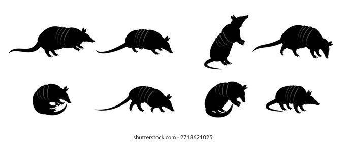 set of armadillo silhouette vector illustration