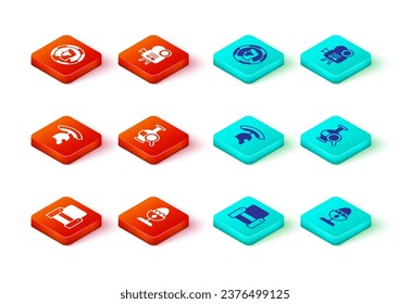 Set Armchair, Chicken egg on stand, Roman army helmet, Ancient amphorae, Retro cinema camera and coin icon. Vector