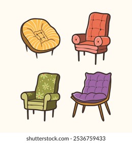 Set of armchair design, Comfortable Armchairs vector illustration