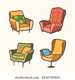 Set of armchair design, Comfortable Armchairs vector illustration