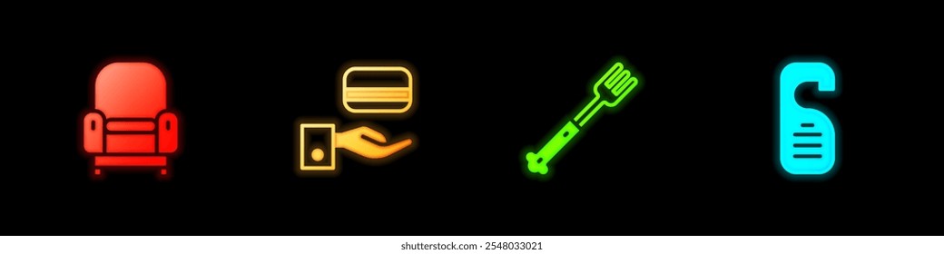 Set Armchair, Digital door lock, Fork and Please not disturb icon. Vector