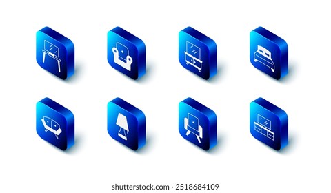 Set Armchair, Dressing table, Big bed, TV stand, Table lamp, Sofa and  icon. Vector