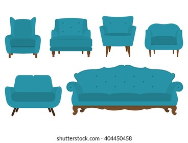 Set of armchair in flat design. Vector Illustration