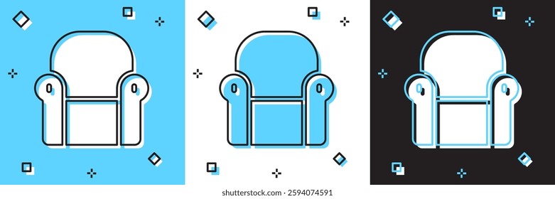 Set Armchair icon isolated on blue and white, black background.  Vector