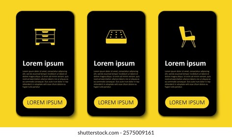 Set Armchair, Mattress and Chest of drawers. Business infographic template. Vector