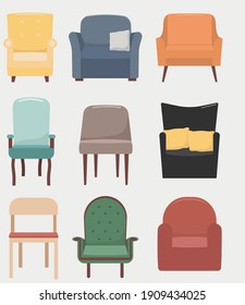 Set of armchair. Vector modern armchair. Collection of flat armchair.