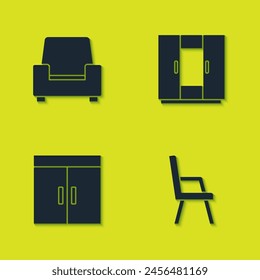Set Armchair, , Wardrobe and  icon. Vector