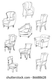 set of armchairs and chairs