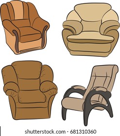 Set of armchairs isolated on white background.Vector illustration in a sketch style.