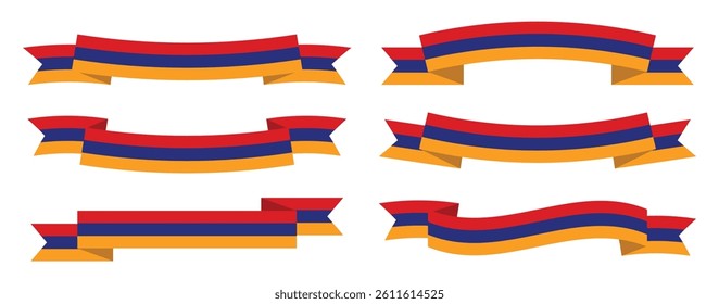 Set of armenia flags ribbons banners. Vector banner collection with wavy and straight styles for national holidays, independence day, political cvents, and celebration design elements.