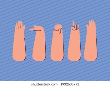set of arms icons on a blue background vector illustration design