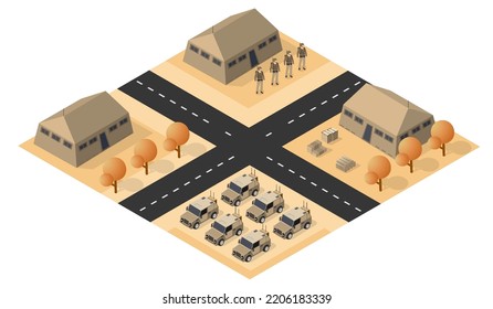 Satz bewaffneter Truppen bewaffneten bewaffneten bewaffneten bewaffneten militärischen Transport-Objekte und KriegsKampfausrüstung Streitkräfte grafische Elemente Tank-Maschine 3D-Illustration