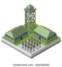 Satz bewaffneter Truppen bewaffneten bewaffneten bewaffneten bewaffneten militärischen Transport-Objekte und KriegsKampfausrüstung Streitkräfte grafische Elemente Tank-Maschine 3D-Illustration