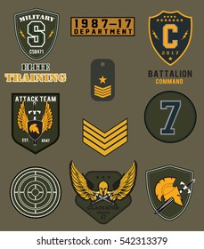 Set of army badge typography, t-shirt graphics, vectors

