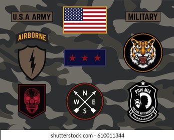 Set of army badge typography, t-shirt graphics, vectors