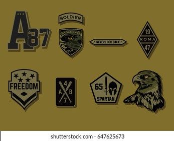 Set of army badge typography, t-shirt graphics, vectors