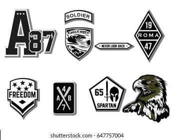 Set of army badge typography, t-shirt graphics, vectors