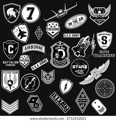 set of army badge typography, t-shirt graphics, vector